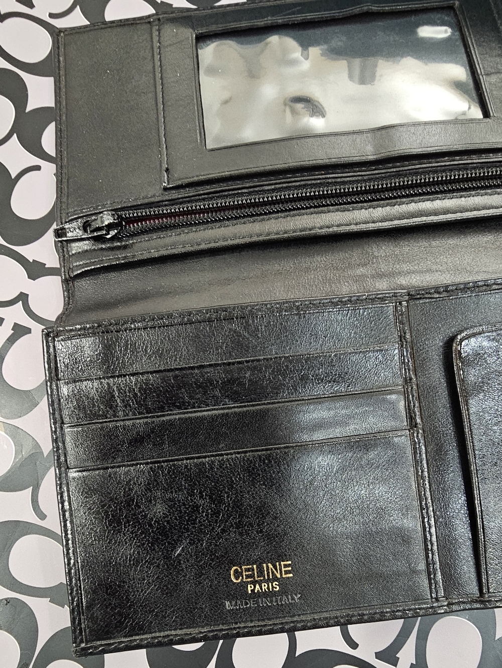 Vintage Celine Paris Black Leather Long Bifold Wallet with RED LINING 😍 - Picture 4 of 12